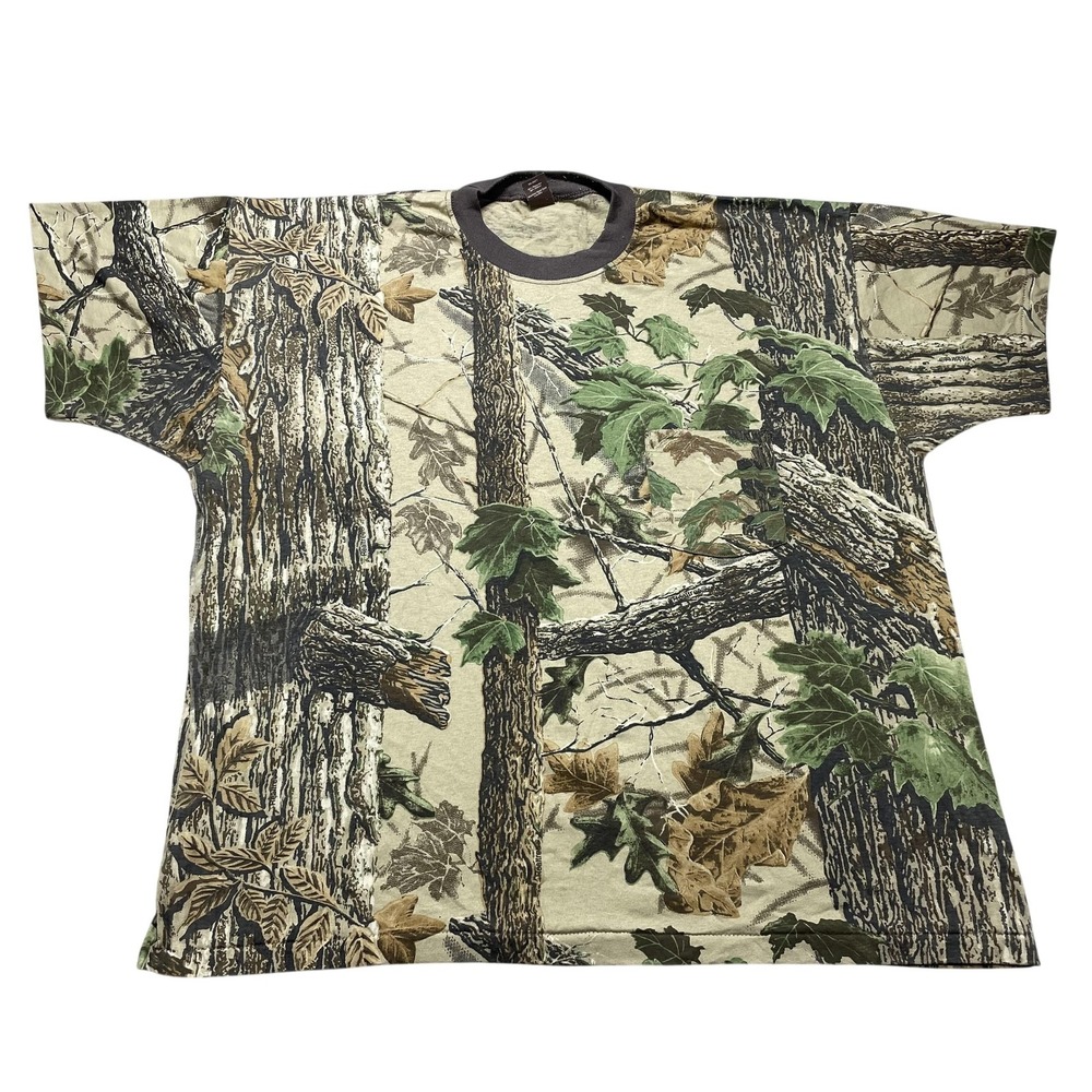 Vintage Ranger Shirt Mens 2XL Brown All Over Camo Pocket Hunting‎ Tee Made USA